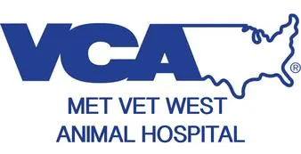 A blue and white logo of the animal hospital.